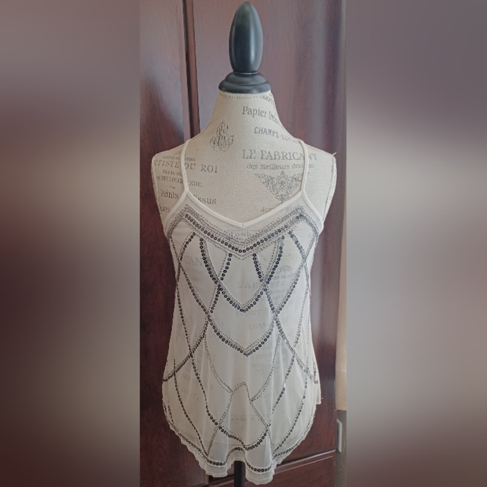 Maurices Mesh Beaded Ivory tank top